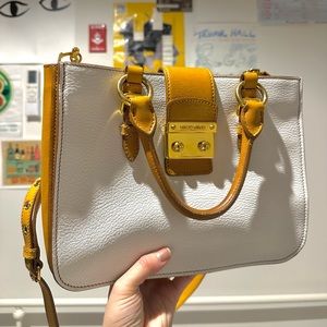Miu Miu White/Yellow Leather Medium Madras Tote